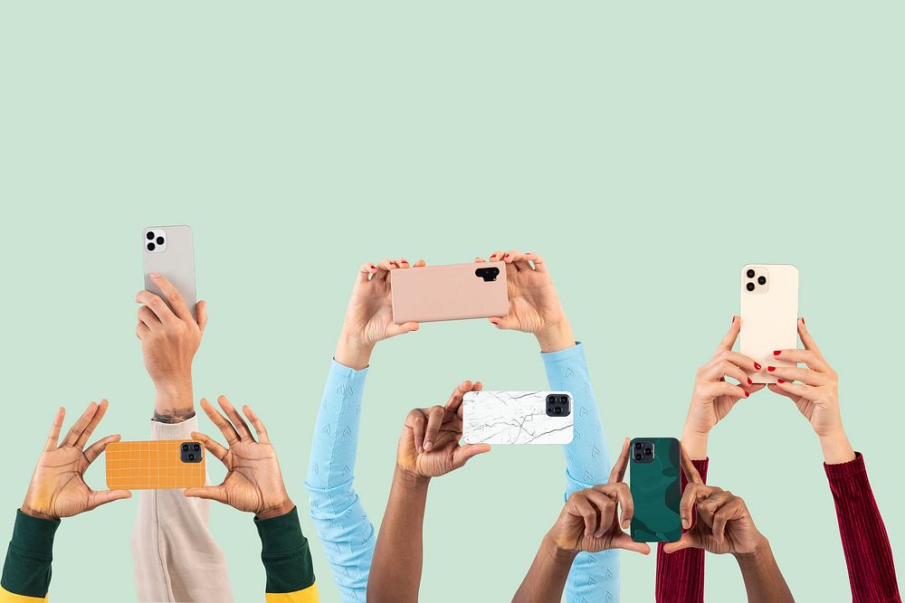 Social media audience mockup psd crowd filming through smartphones