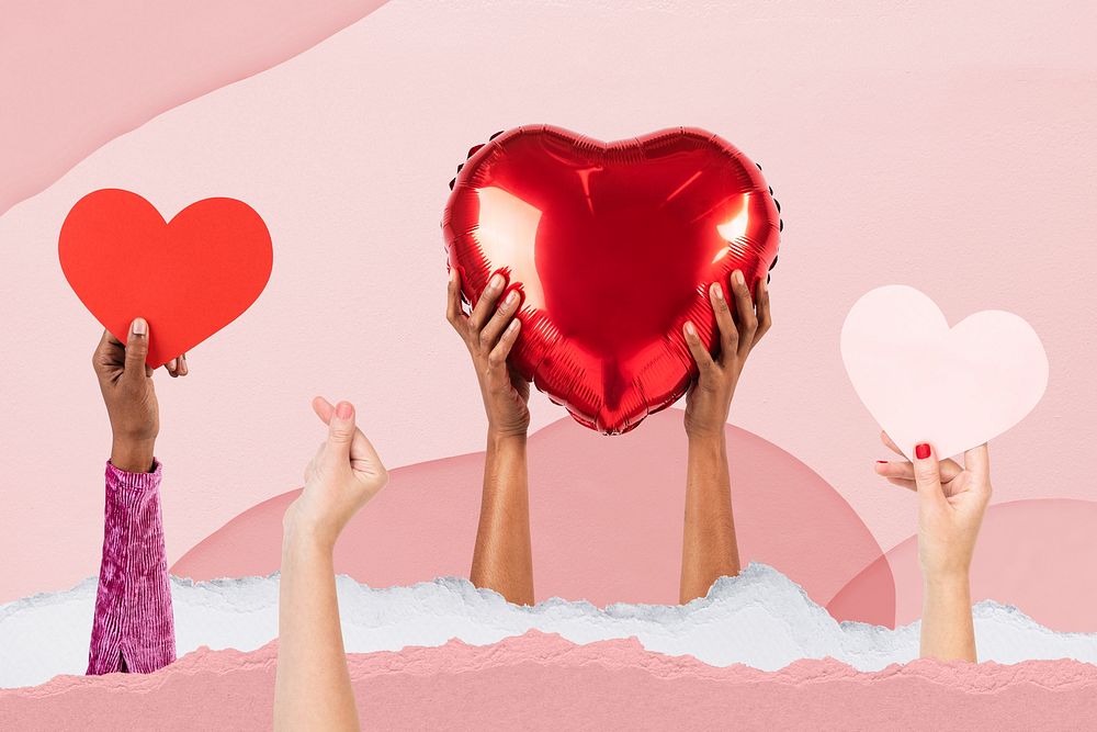 People holding hearts mockup psd for Valentines&rsquo; celebration remixed media