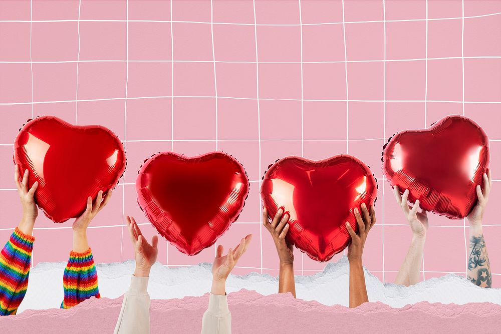 People holding hearts for Valentines&rsquo; celebration remixed media