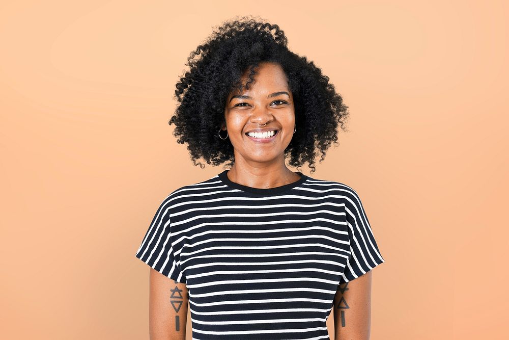 African American woman smiling mockup psd cheerful expression closeup portrait