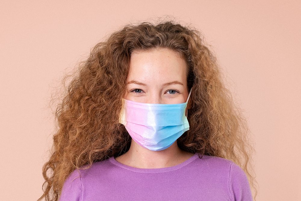 European woman mockup psd wearing face mask in the new normal