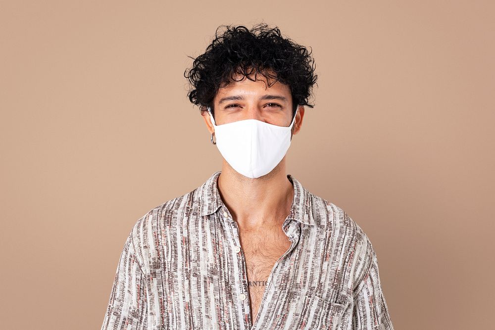 Latin man mockup psd wearing face mask in the new normal