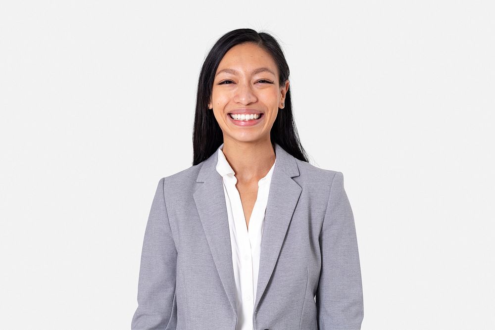 Cheerful Asian businesswoman smiling closeup portrait for jobs and career campaign