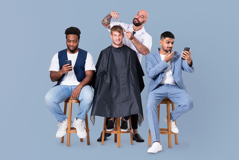 Men’s barber shop mockup psd with hairstylist jobs and career campaign