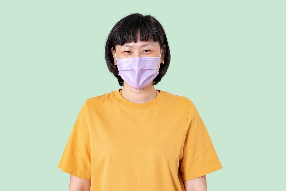 Asian woman mockup psd wearing face mask in the new normal