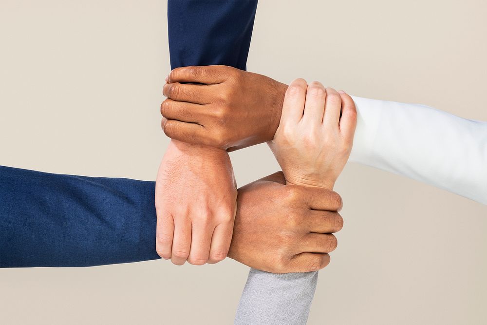  Diverse hands united mockup psd business teamwork gesture