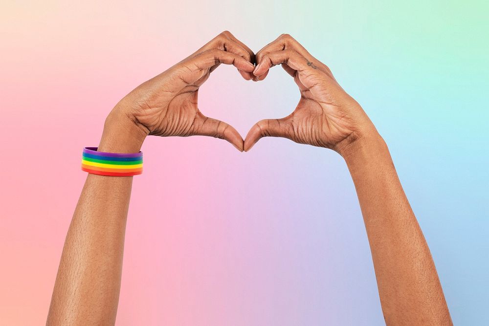 Heart hand gesture mockup psd LGBTQ+ ally campaign