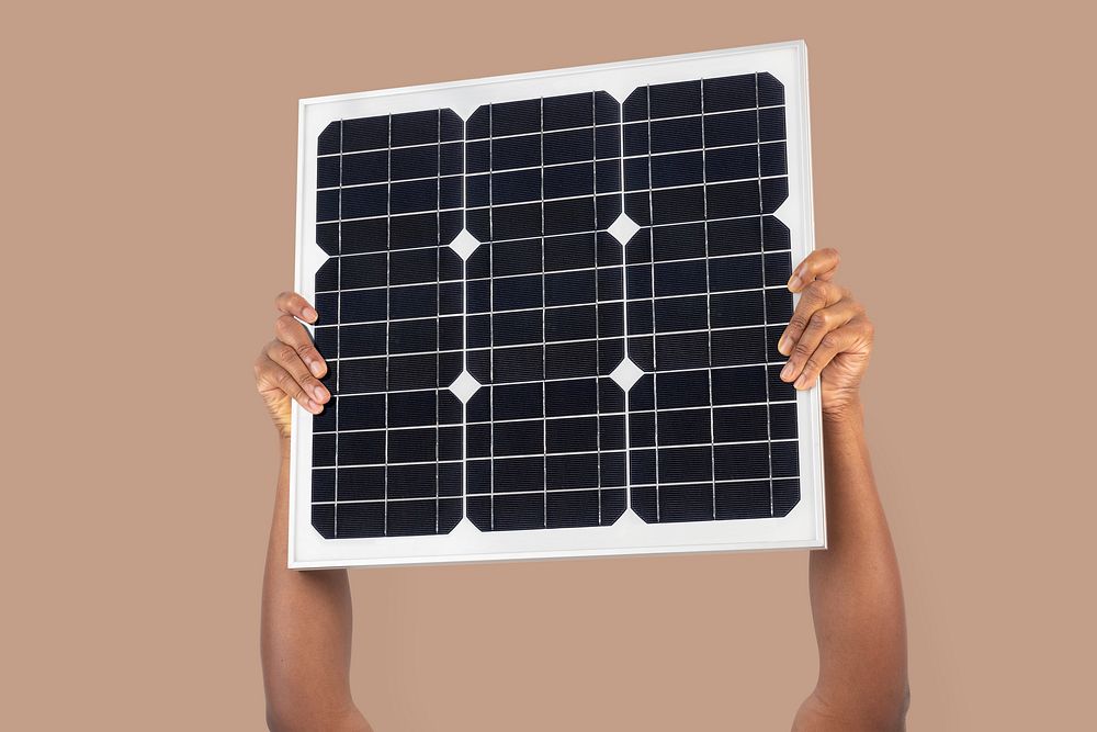 Solar panel hand mockup psd renewable energy environment