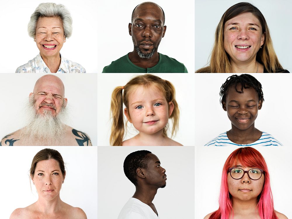 Set of diverse people's faces