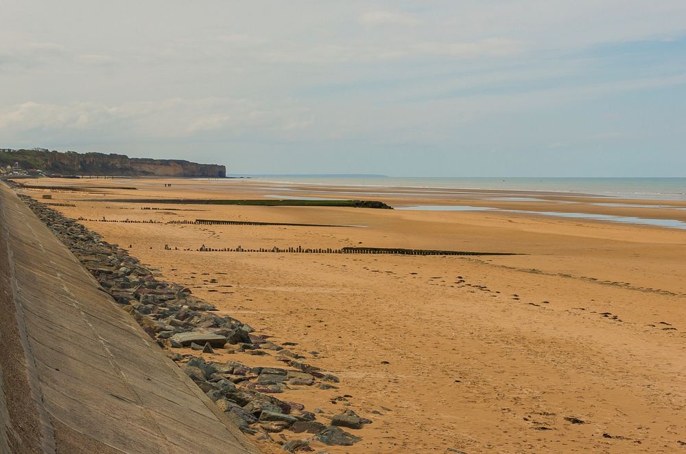 Omaha Beach, from "Dog Red" sector, Calvados, Normandy, France. Original public domain image from Wikimedia Commons