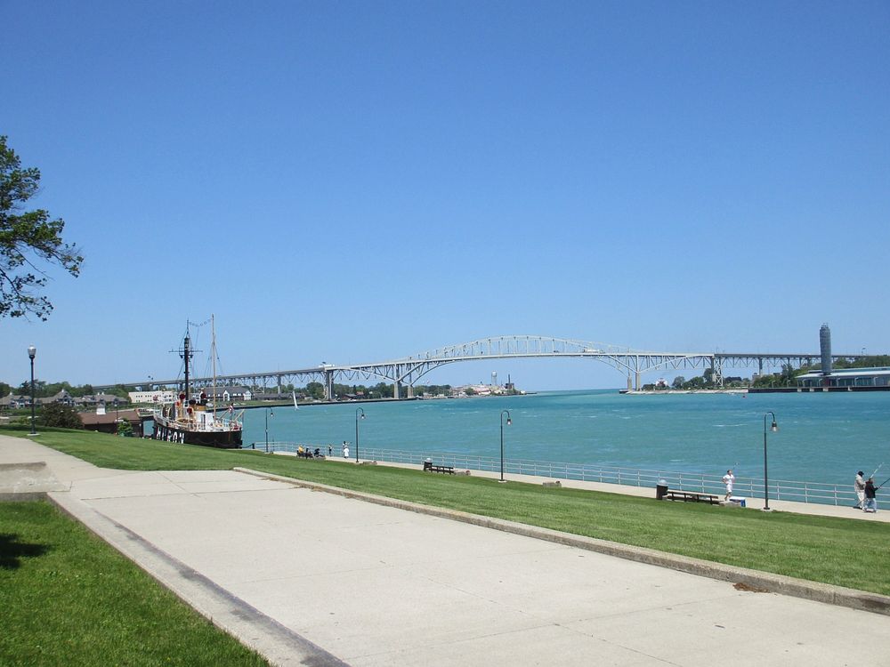 Blue Water Bridge, which spans St. Clair River between Port Huron, Michigan and Sarnia, Ontario. Original public domain…