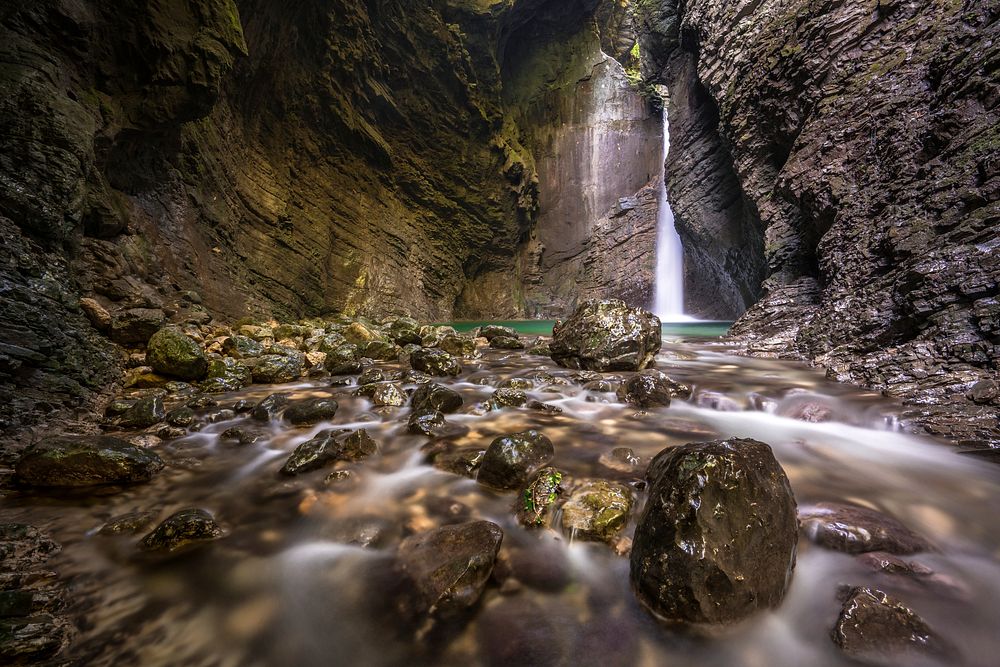 Waterfall, Slovenia. Original public domain image from Wikimedia Commons