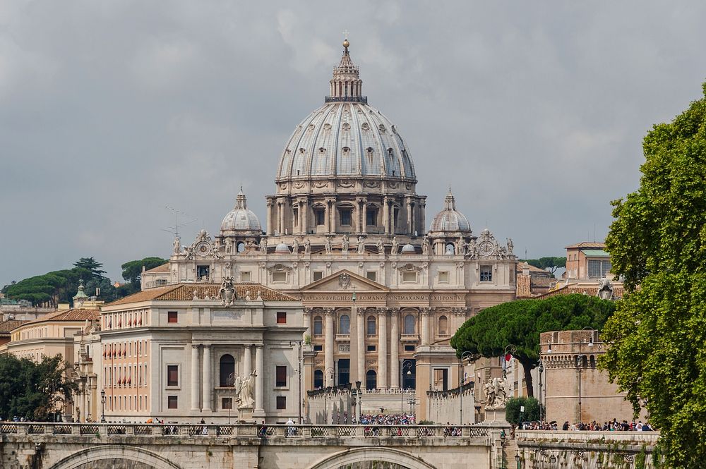 Saint Peter basilica as seen from Umberto I bridge, Rome, Italy. Original public domain image from Wikimedia Commons