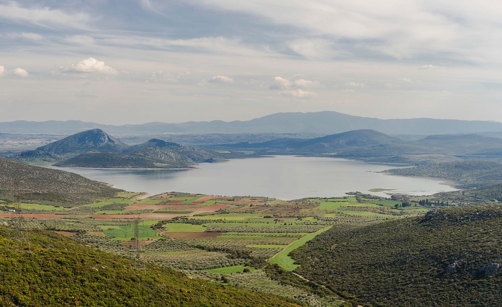 View of Illiki lake, near Thiva, Central Greece. Original public domain image from Wikimedia Commons