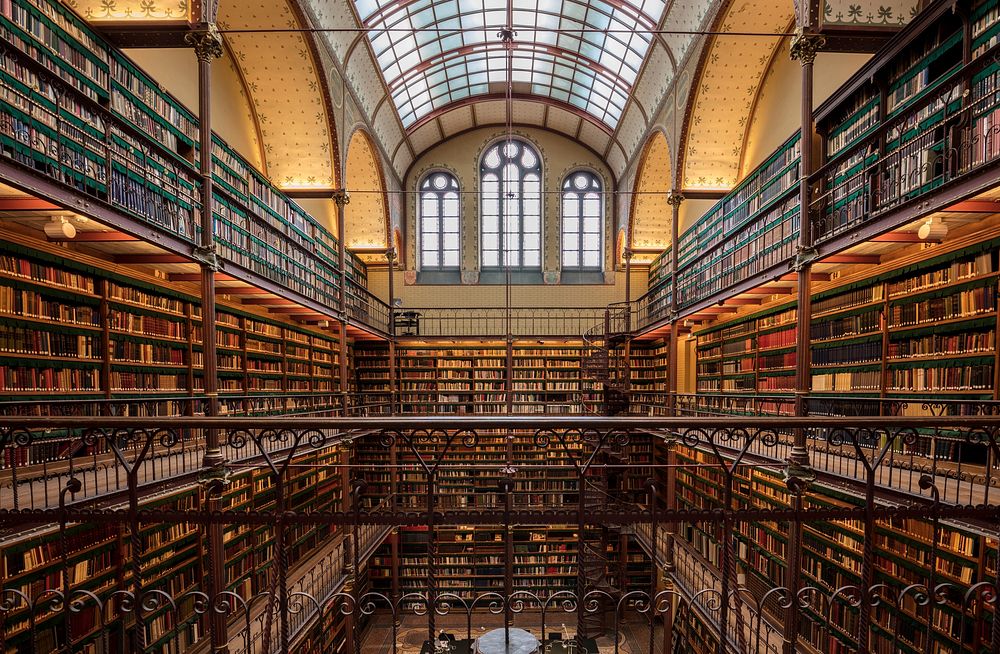 Library inside the Rijks Museum. Located in Amsterdam, Netherlands. Original public domain image from Wikimedia Commons