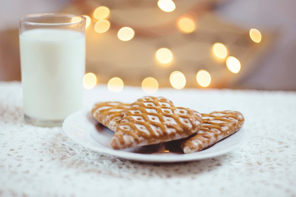 Gingerbread cookies and milk. Original public domain image from Wikimedia Commons