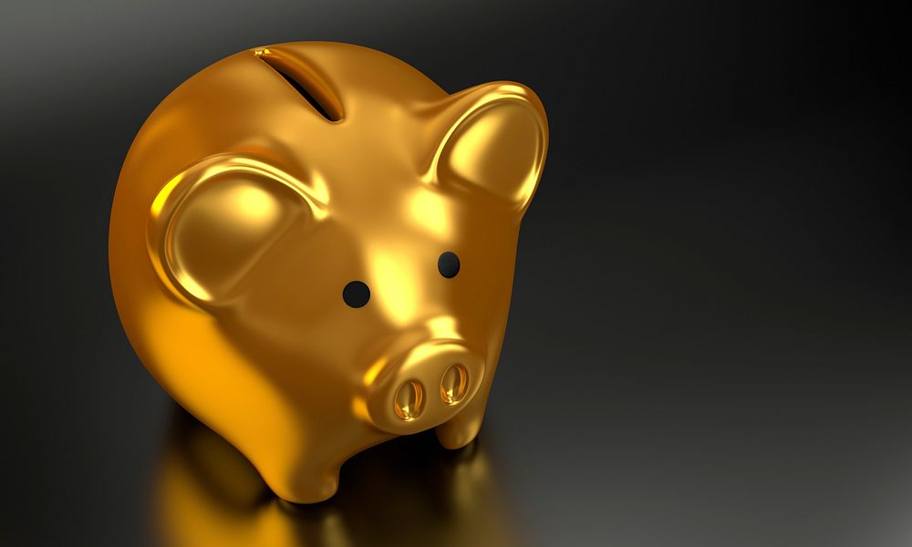 A golden piggy bank. Original public domain image from Wikimedia Commons