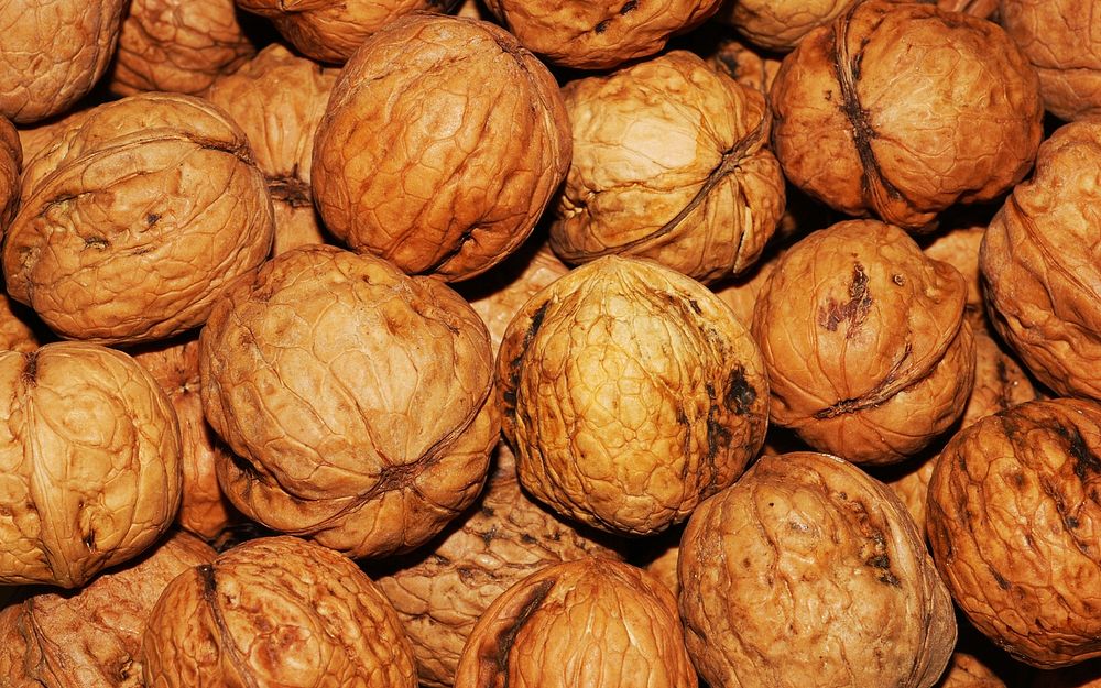 Pile of walnuts. Original public domain image from Wikimedia Commons