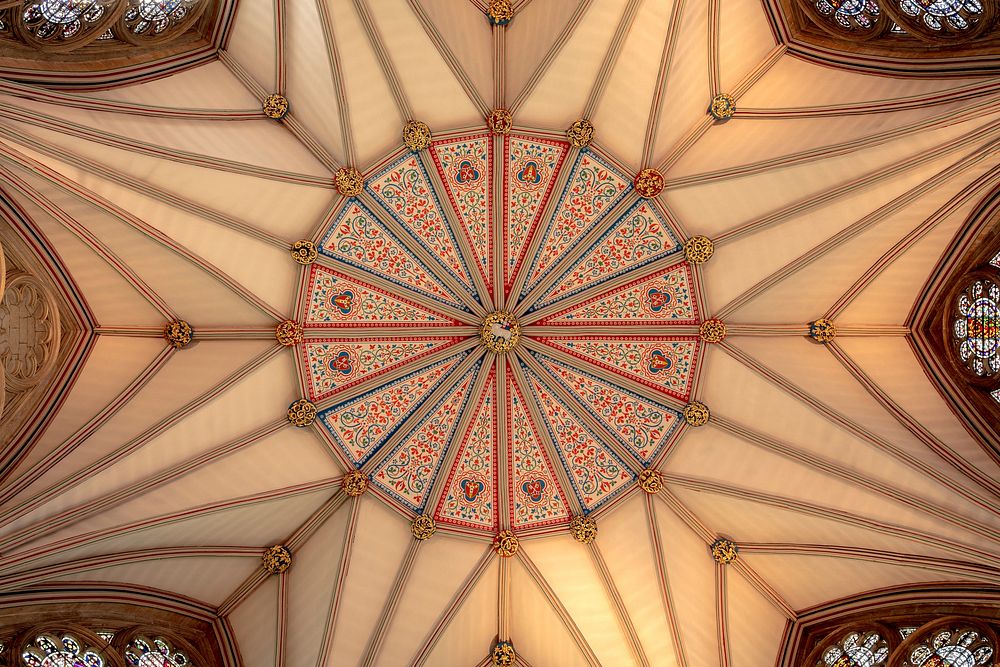 Ceiling in the chapter house inside York Minster. Located in York, Yorkshire, England, UK. Original public domain image from…