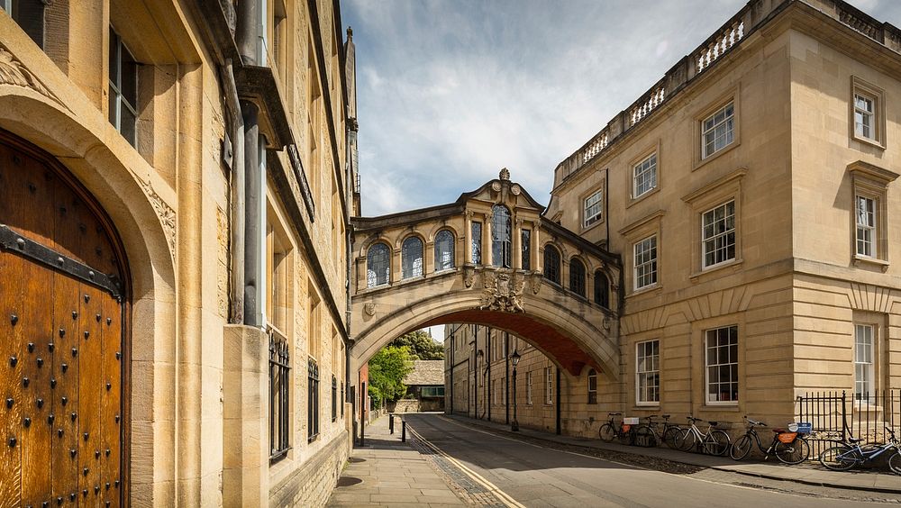 Bridge of sighs at the University of Oxford. Located in Oxford, Oxfordshire, England, UK. Original public domain image from…
