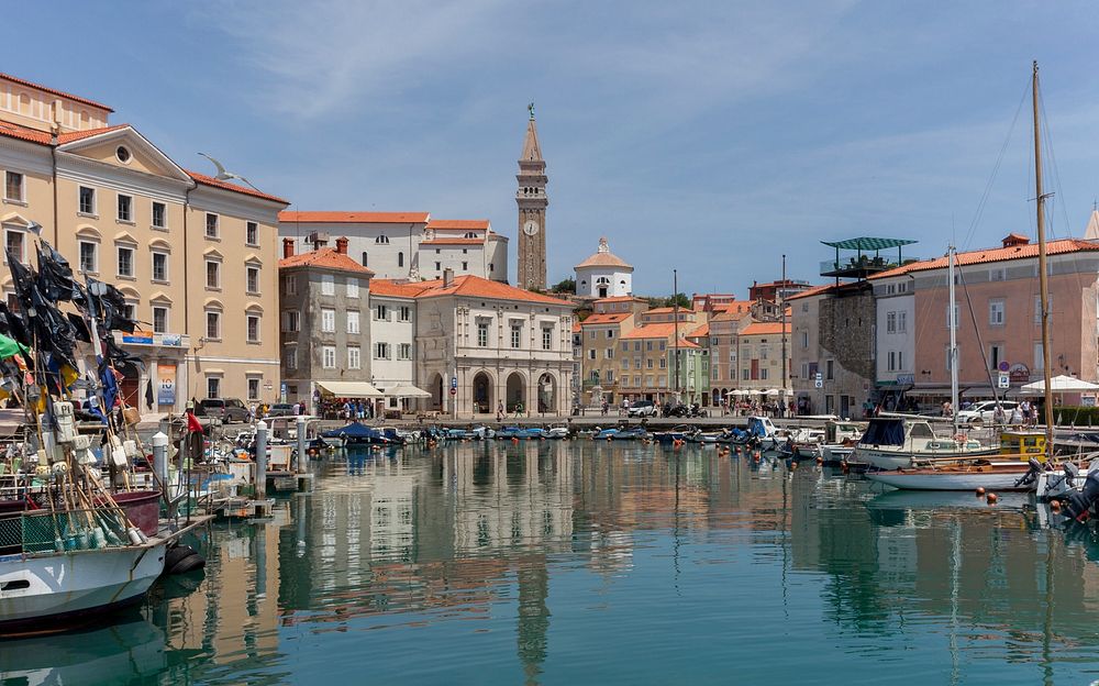 Piran harbour. Original public domain image from Wikimedia Commons