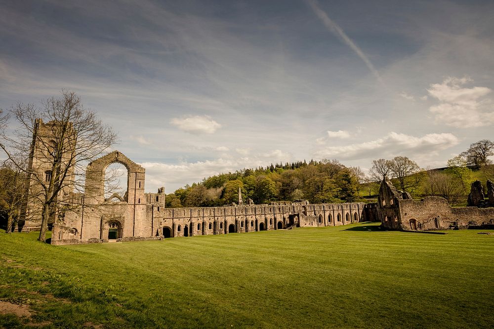 Here is a photograph taken from Fountains Abbey. Located in Ripon, Yorkshire, England, UK. Original public domain image from…
