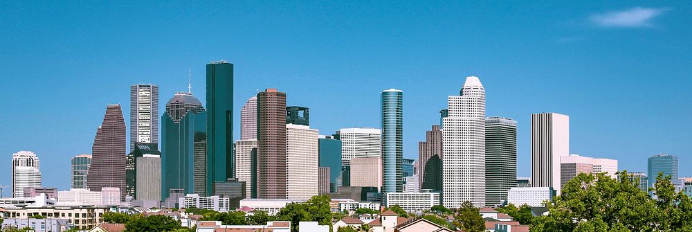 Downtown Houston skyline. Original public domain image from Wikimedia Commons