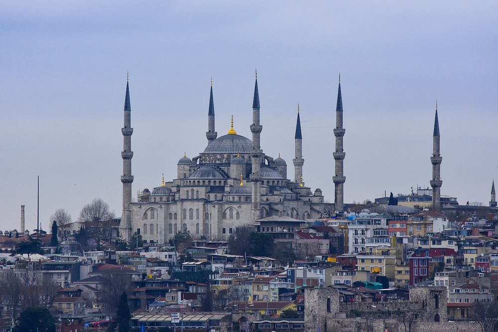 Blue mosque in Istanbul, Turkey. Original public domain image from Wikimedia Commons