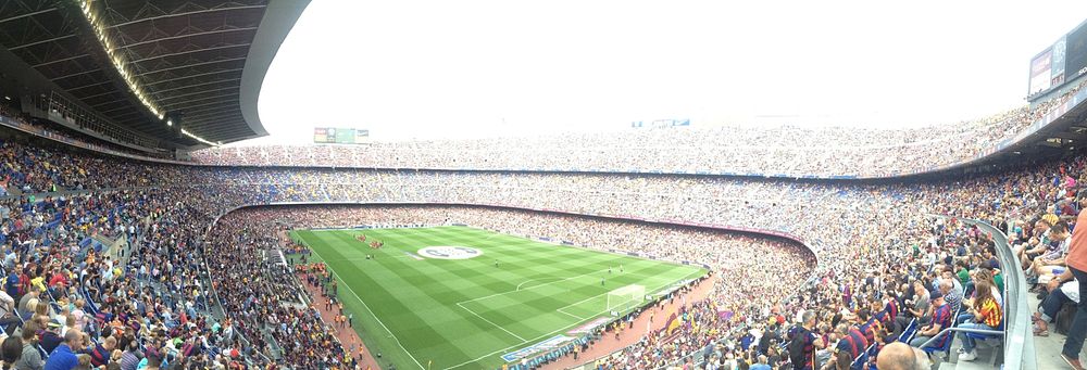 Camp Nou during a football match. Original public domain image from Wikimedia Commons