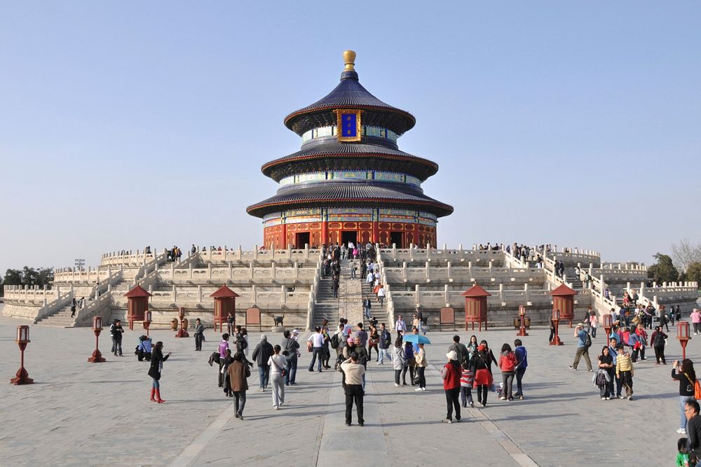 The Hall of Prayer for Good Harvest at the Temple of Heaven in Beijing. April，2010. Original public domain image from…