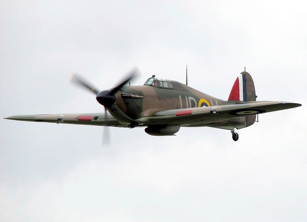 Hurricane Mk1, RAF serial R4118, Squadron code UP-W, UK civil registration G-HUPW, at the PFA Flying for Fun Rally at Kemble…