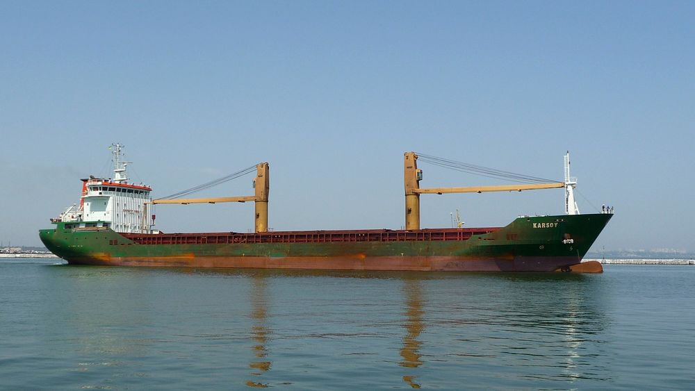 The cargo ship Karsoy (IMO 9555618). Port of Odessa, Ukraine. Original public domain image from Wikimedia Commons