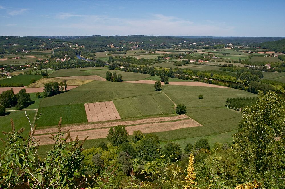 Landscape of the Dordogne river valley, seen from Domme, Dordogne, France. Original public domain image from Wikimedia…