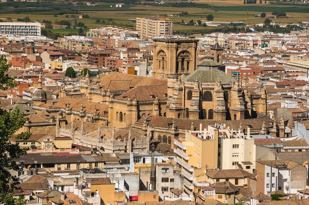 Cathedral and Royal Chapel, seen from Alhambra, Granada, Spain. Original public domain image from Wikimedia Commons