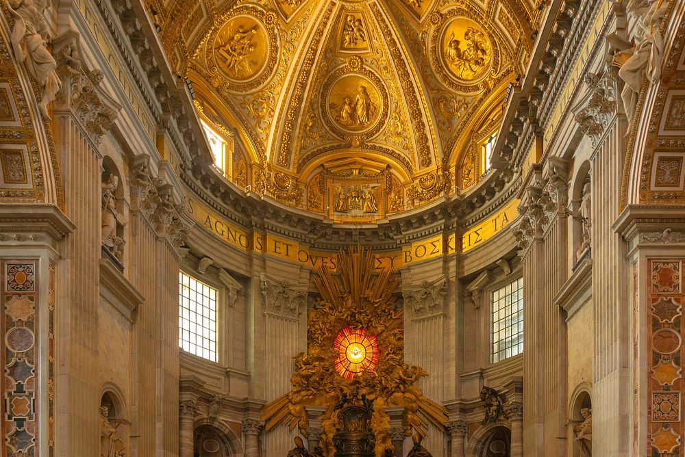 The stained glass window of the Holy Ghost, and the upper part of the apse of Saint Peter's Basilica, Vatican City. Original…
