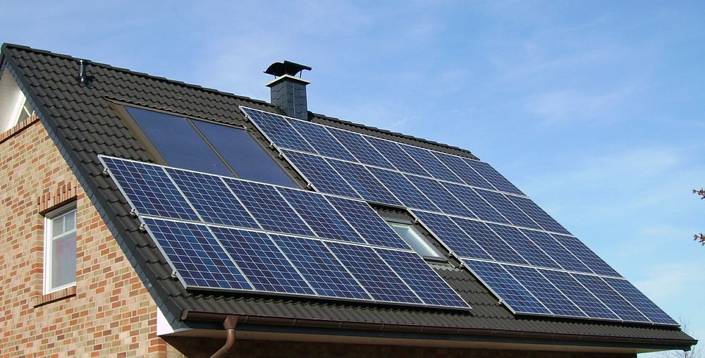 Solar panels on a roof. Original public domain image from Wikimedia Commons