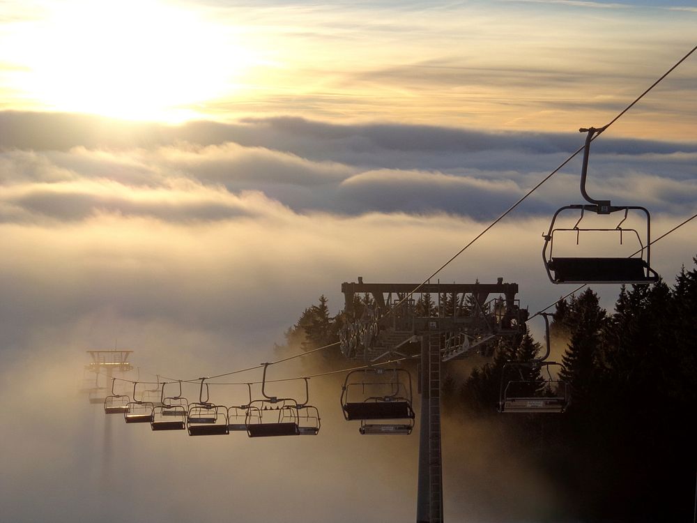 Chairlift in Slovenia in fog. Original public domain image from Wikimedia Commons