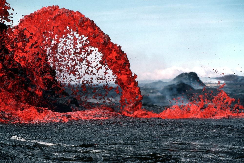 Arching fountain of lava. Original public domain image from Wikimedia Commons