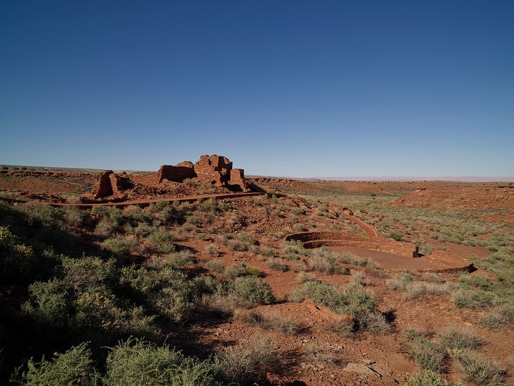 A portion of the largest pueblo at the Wupatki National Monument, a National Park Service-protected settlement of structures…