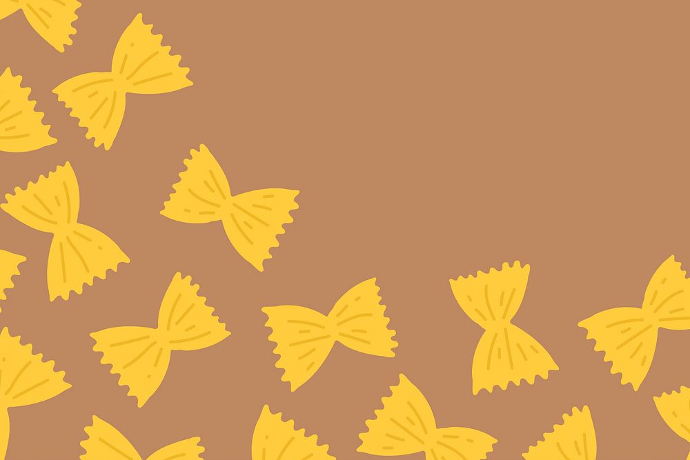 Farfalle pasta pattern background vector in brown bow shape border