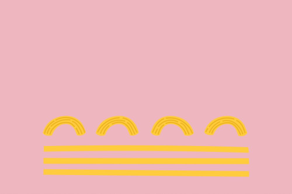 Spaghetti pasta food background vector in pink cute doodle style
