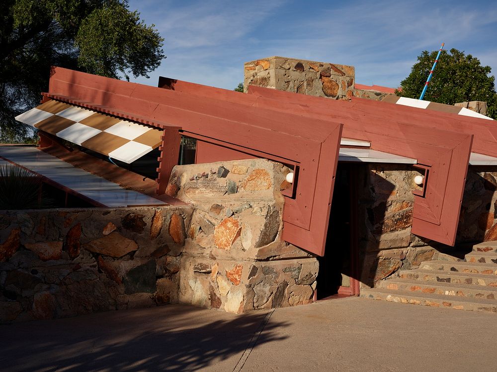 Exterior view of Frank Lloyd Wright&rsquo;s office at Taliesin West, the renowned architect&rsquo;s winter home and school…