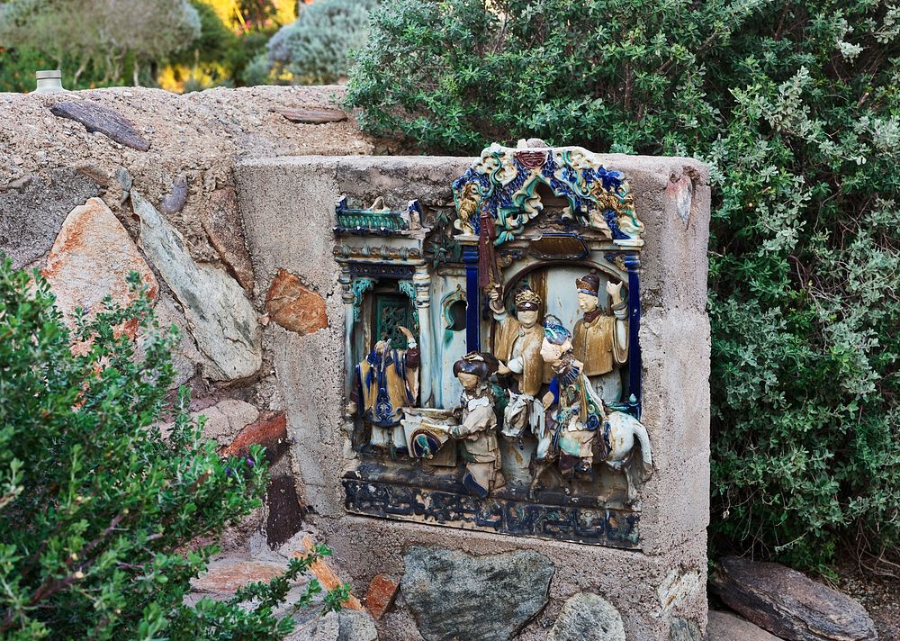 One of several Chinese ceramic theatre friezes at Taliesin West, renowned architect Frank Lloyd Wright's winter home and…