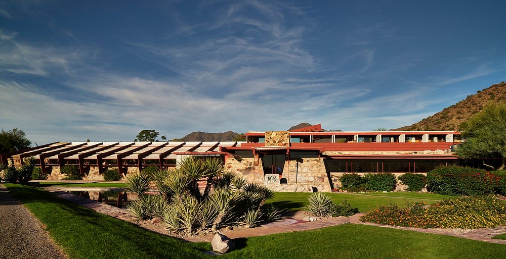 View from the &ldquo;Prow&rdquo; at Taliesin West, renowned architect Frank Lloyd Wright's winter home and school in the…