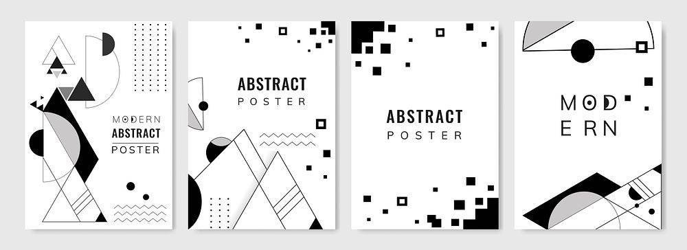 Modern abstract black and white geometric poster templates set