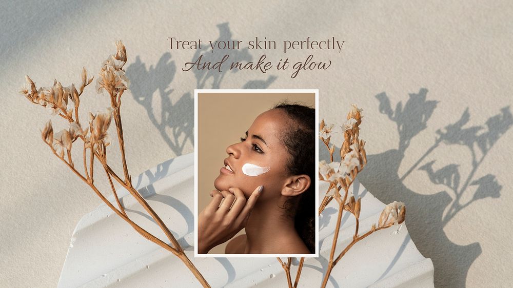Beauty Facebook cover template, self care, pastel beige design vector