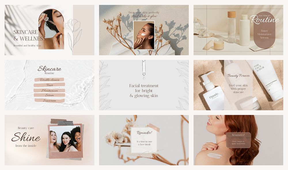 Beauty Facebook cover templates, skincare business design set vector