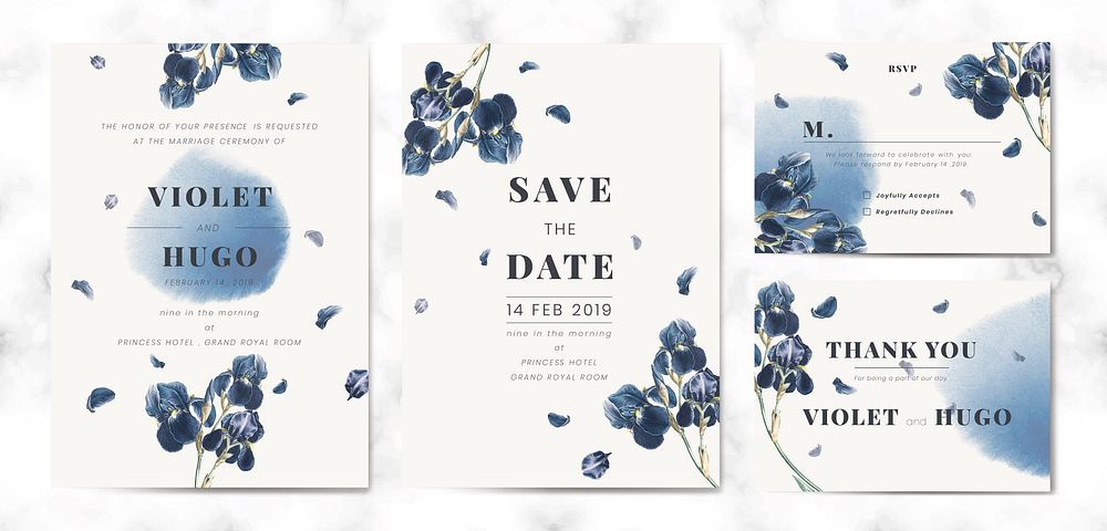 Floral wedding invitation card set vector