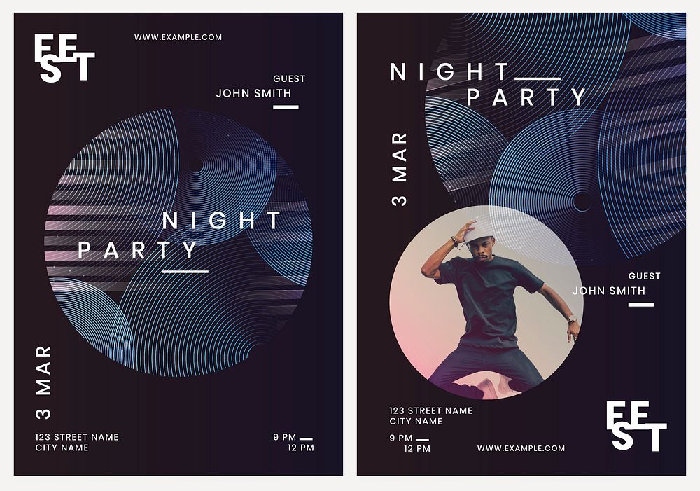 Party poster template vector in dark tone set