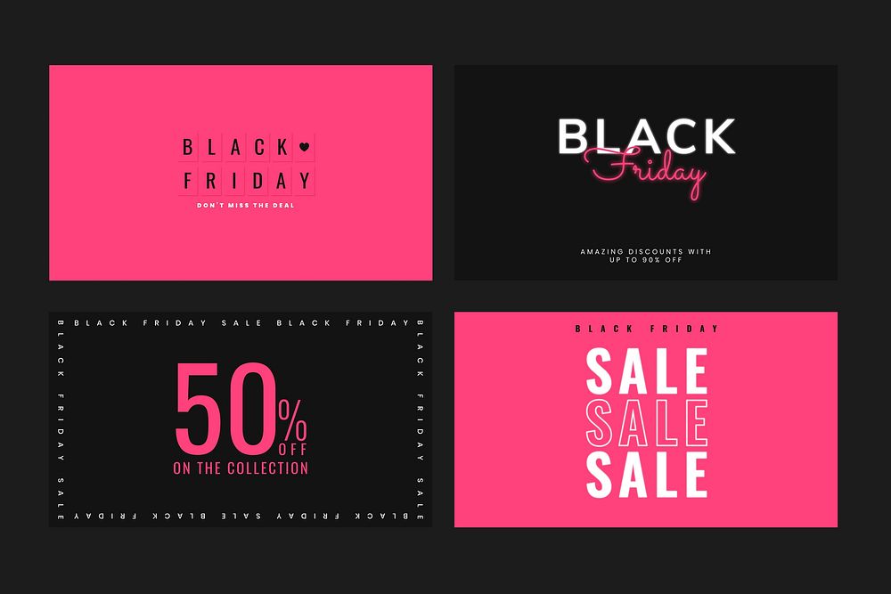 Black Friday vector deals pink social advertising poster template set